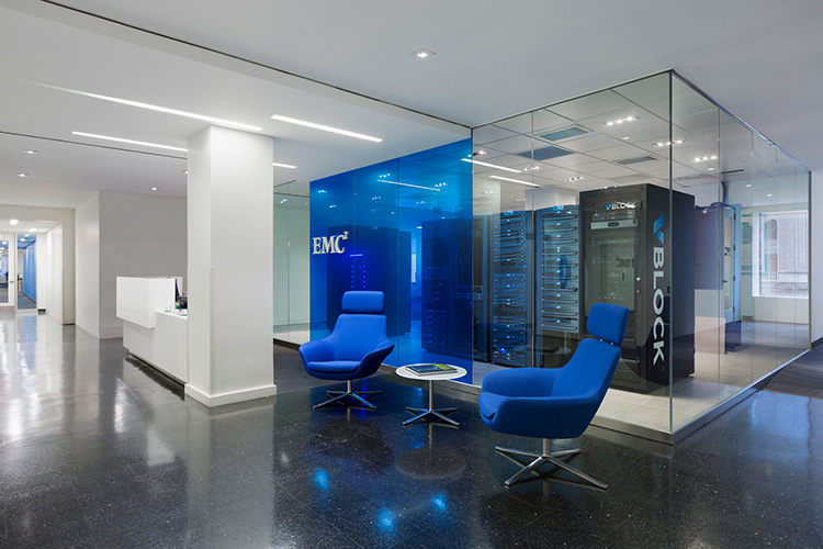 Blue branded office suites at EMC corporate headquarters