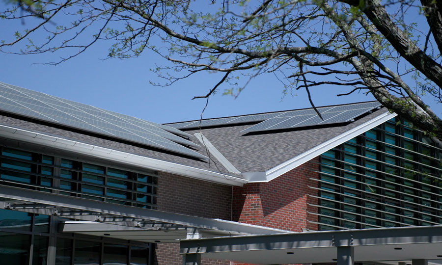 Solar panels on the roof of the Learning Commons at the Lincoln School