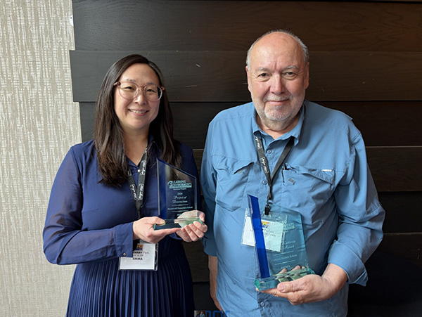 SMMA educational planners Rosemary Park and Phil Poinelli accept awards at 2026 A4LE Northeast Conference in Rochester, NY